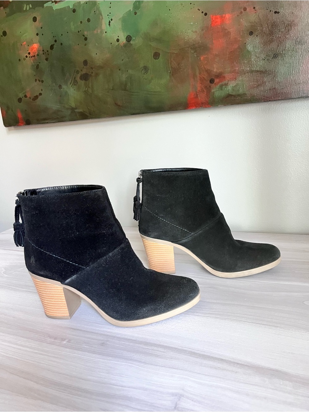 Hush Puppies Black Suede Block Heel Ankle Boots - 8M